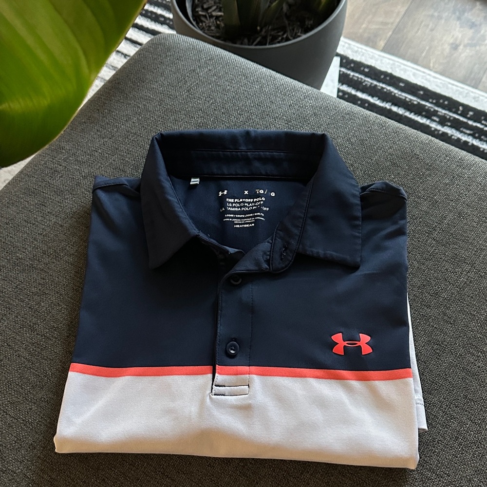 Under Armour Men's Navy, White, and Red Polo Shirt